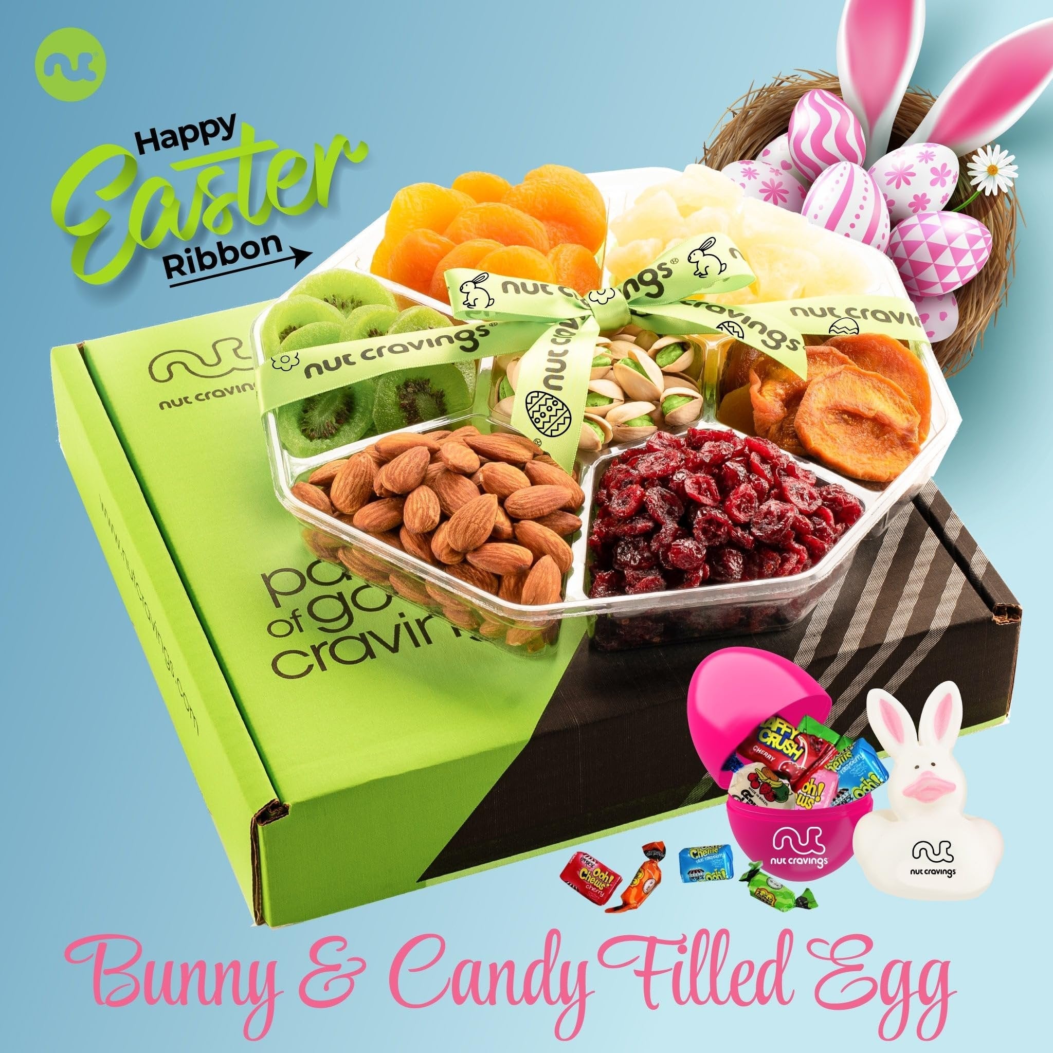 Easter Mixed Nuts & Dried Fruit Sectional Gift Box Large (Fun & Bunnies Included!)