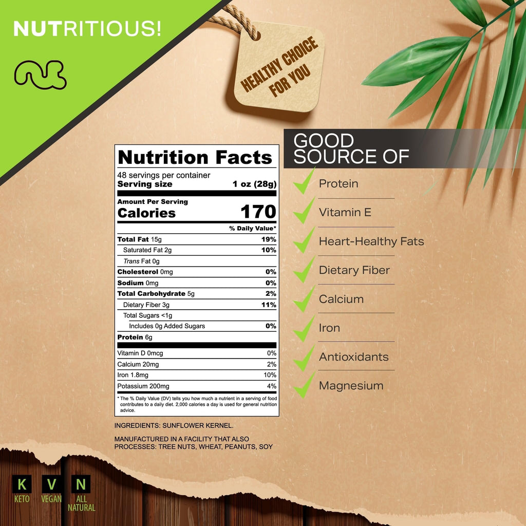 NUT CRAVINGS - Raw Sunflower Seeds Kernels to eat, Unsalted, Shelled Hulled, (32oz - 2 LB) Bulk Nuts Packed Fresh in Resealable Bag - Kosher Healthy Snack, Natural Keto - Ideal for Trail Mixed Nuts