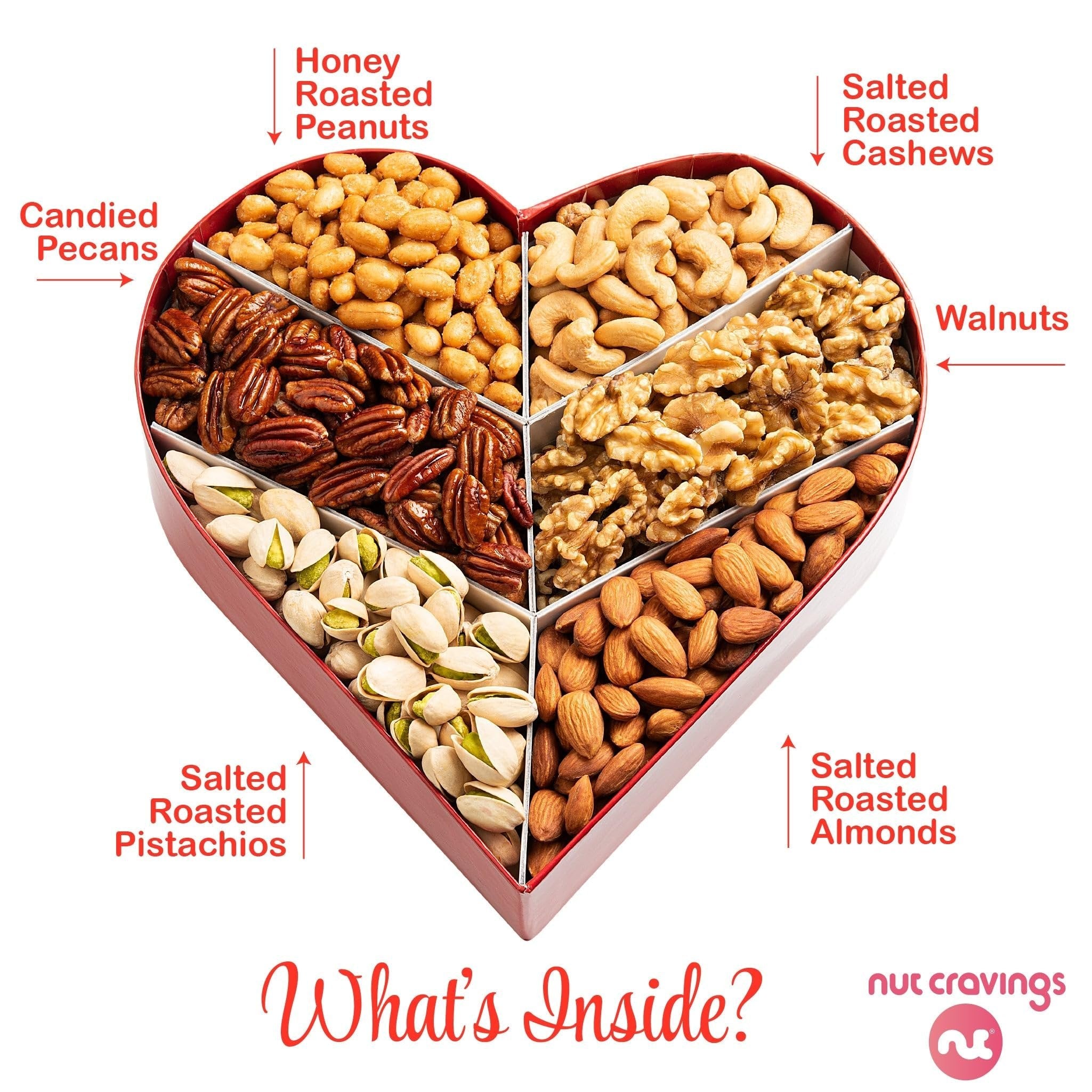 Nuts Gift Basket in Heart Box (6 Piece Assortment, 2 LB) NCG100054