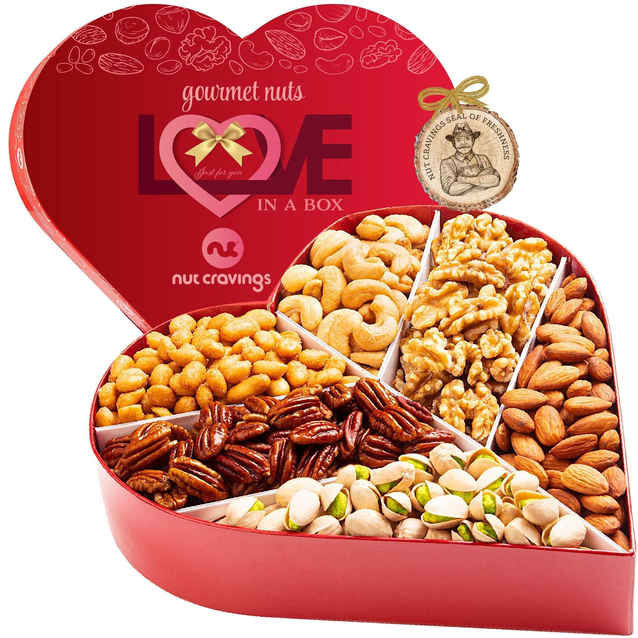 Nuts Gift Basket in Heart Box (6 Piece Assortment, 2 LB) NCG100054