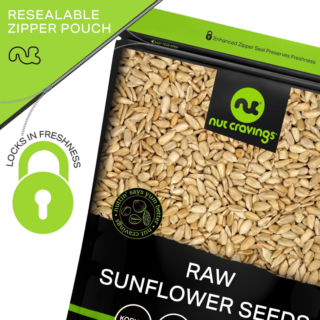 NUT CRAVINGS - Raw Sunflower Seeds Kernels to eat, Unsalted, Shelled Hulled, (32oz - 2 LB) Bulk Nuts Packed Fresh in Resealable Bag - Kosher Healthy Snack, Natural Keto - Ideal for Trail Mixed Nuts