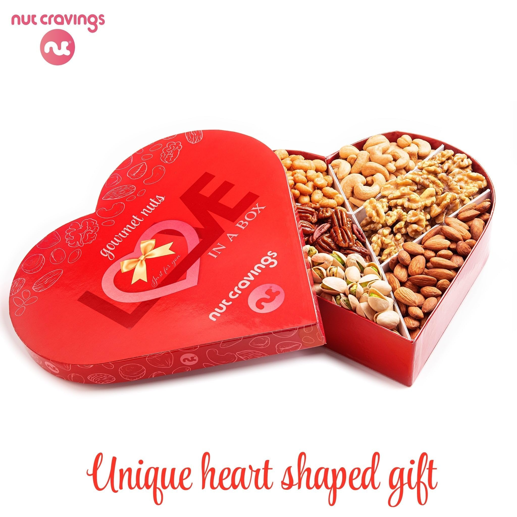 Nuts Gift Basket in Heart Box (6 Piece Assortment, 1 LB) NCG100053