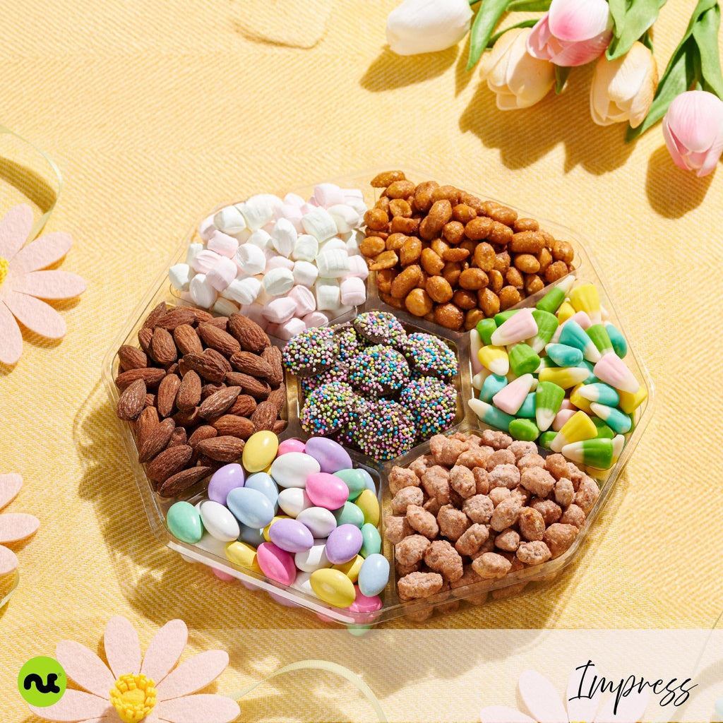 Easter Candies & Mixed Nuts Gift Basket in Red & Gold Box