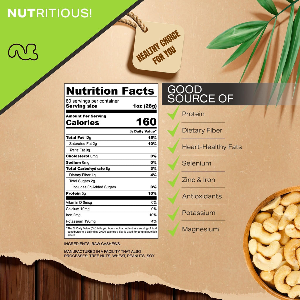 Raw Whole Cashews, Unsalted, Shelled