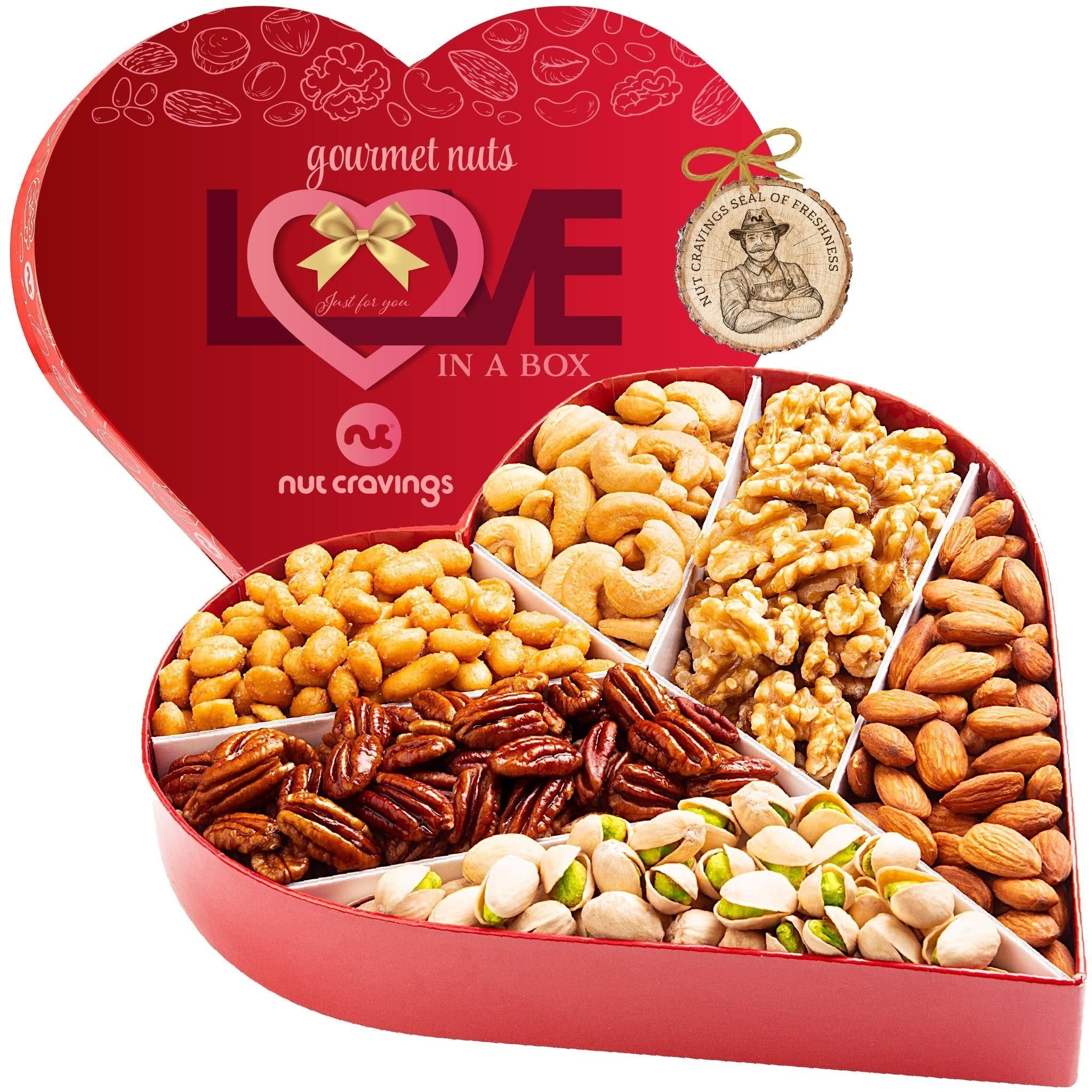 Nuts Gift Basket in Heart Box (6 Piece Assortment, 1 LB) NCG100053