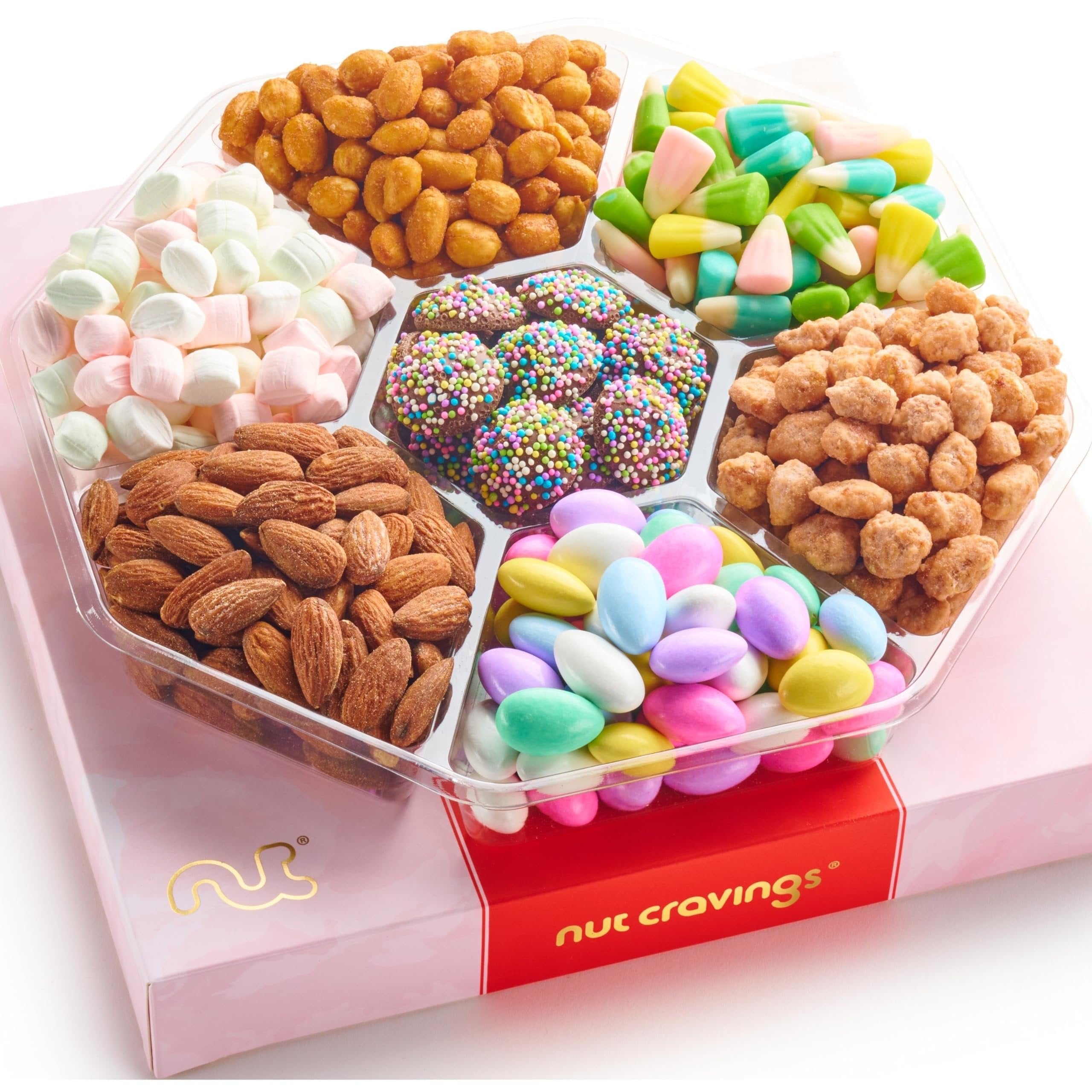 Easter Candies & Mixed Nuts Gift Basket in Red & Gold Box